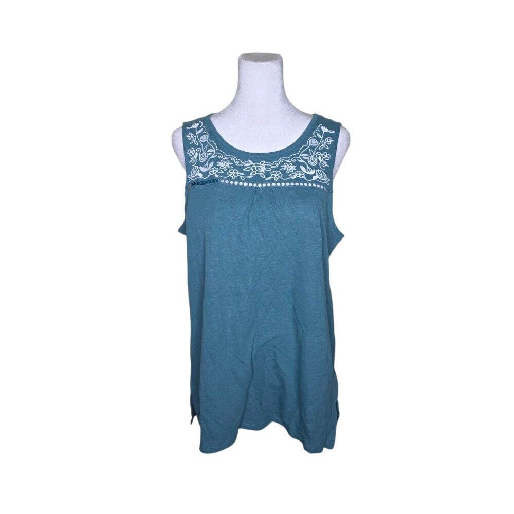 Market & Spruce Top Tank Top Womens Size M Blue Sleeveless Flowy Embroidered